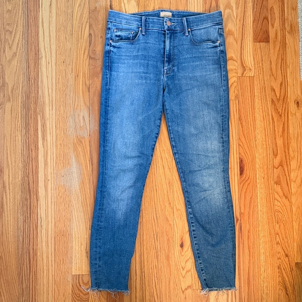 Mother sz 29 High Waisted Looker Ankle Fray Hey Sun Blue Skinny Jeans good cond